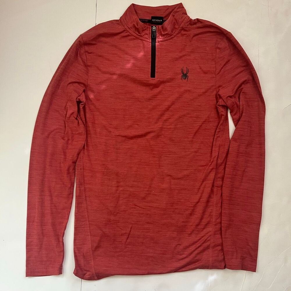 Spyder Active Men's ProWEB Heather Quarter Zip Mock Neck Athletic Top Red Medium